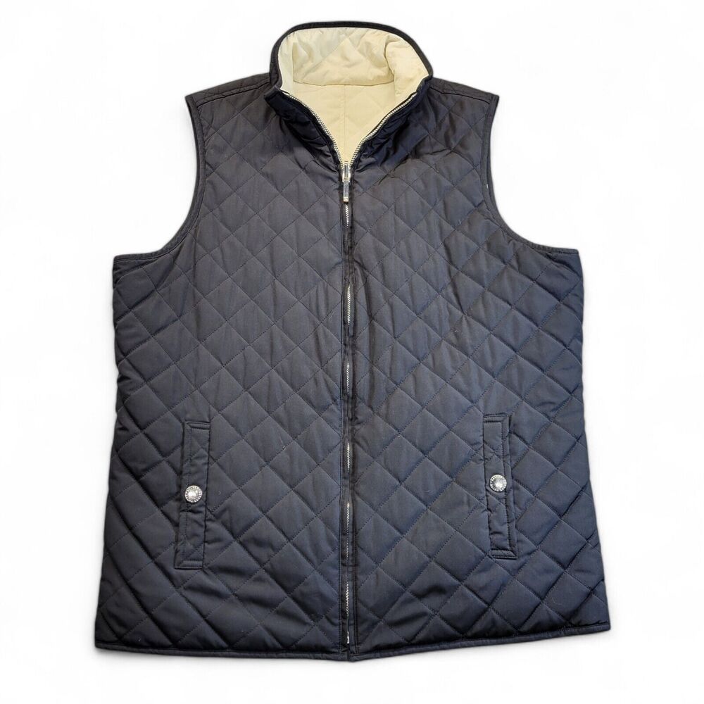 Lauren Ralph Lauren Womens White And Black Full Zip‎ Reversable Vest Size Medium